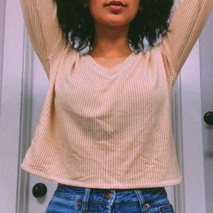 Yellow Striped Crop Top